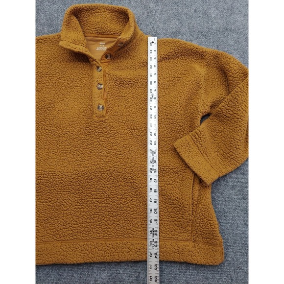 Aerie Pullover Sweater Womens Medium Orange Marigold Sherpa Henley Long Sleeve - Picture 7 of 12